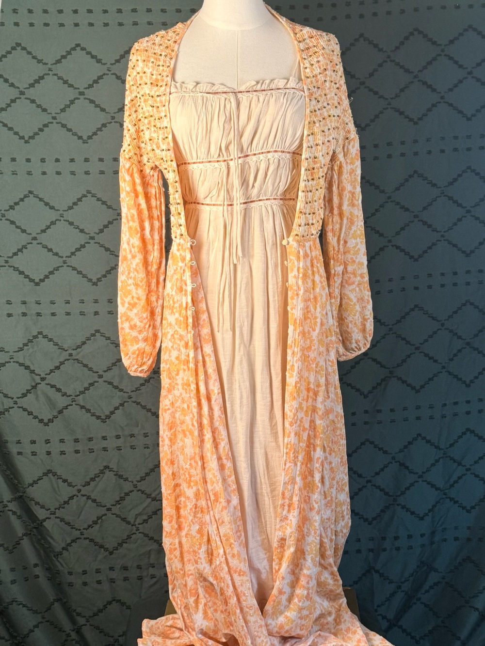 Free People Peach & Cream Boho Duster